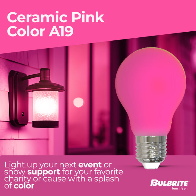 776110 - Filaments Dimmable Ceramic Pink A19 LED Light Bulb - 4.5 Watt - 10 Pack