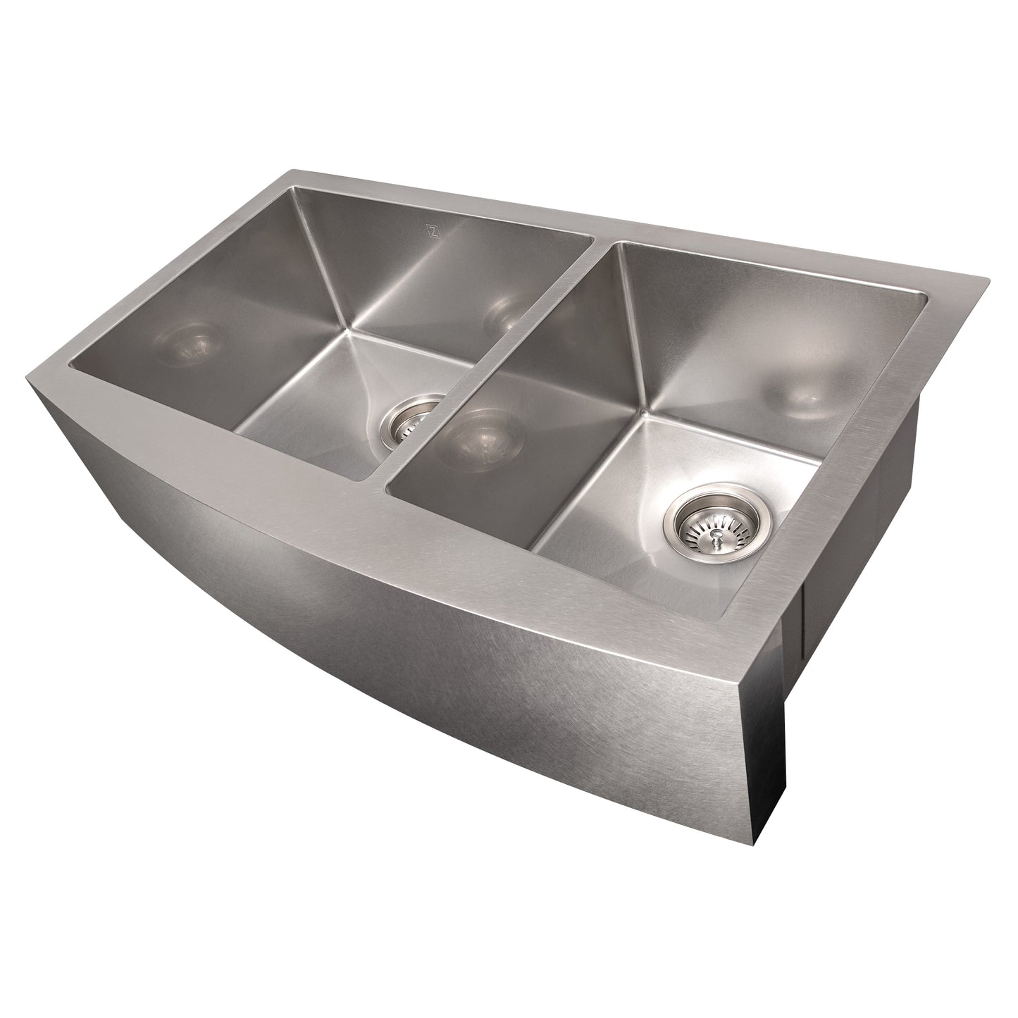 SA60D-36S - 36" Courchevel Farmhouse Apron Mount Double Bowl Satin Stainless Steel Kitchen Sink with Bottom Grid