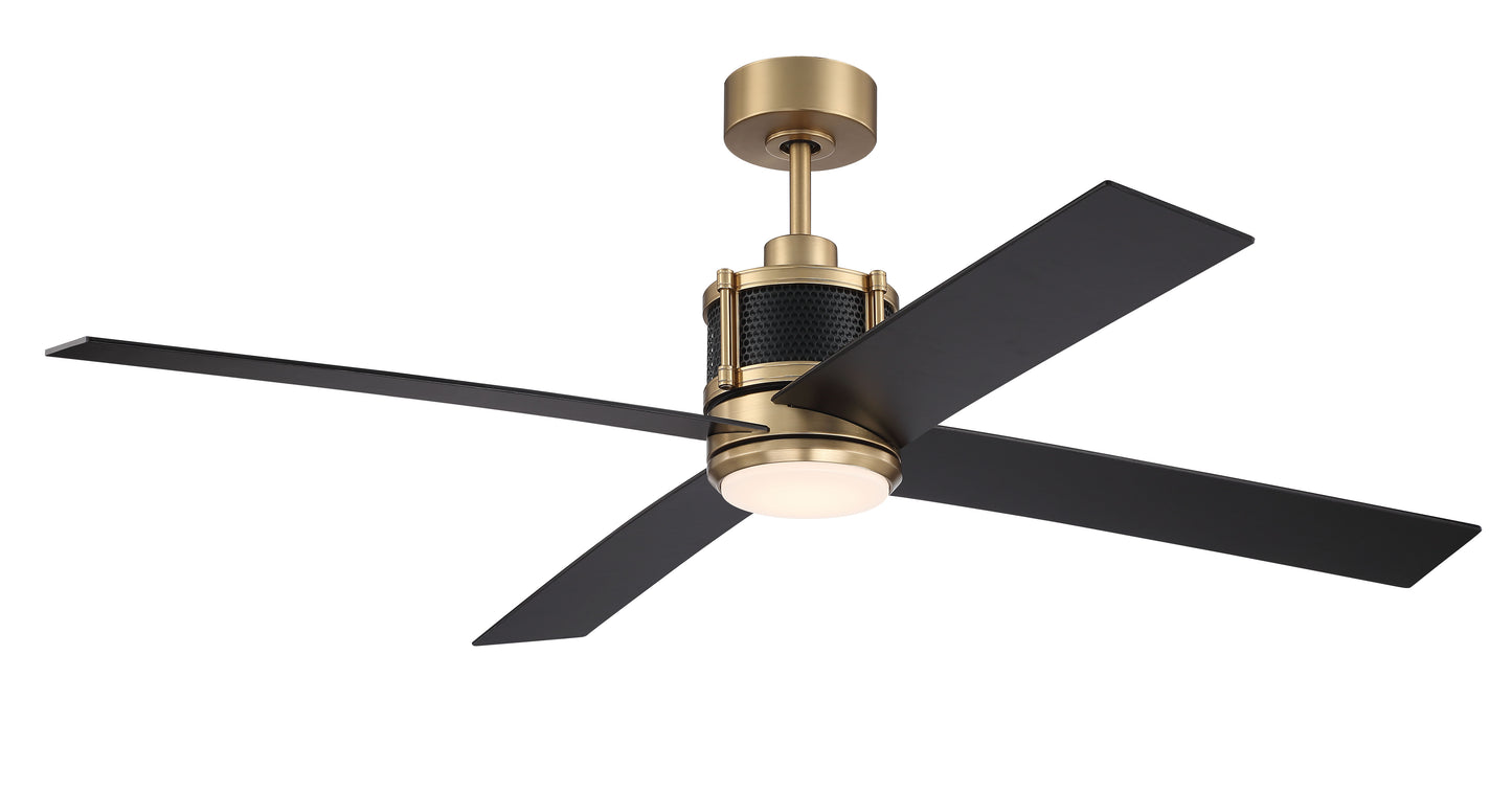 GRG56SBFB4-NWF - Gregory 56" Indoor Ceiling Fan with no Wifi 56" 4 Blade Ceiling Fan with Light Kit - Satin Brass