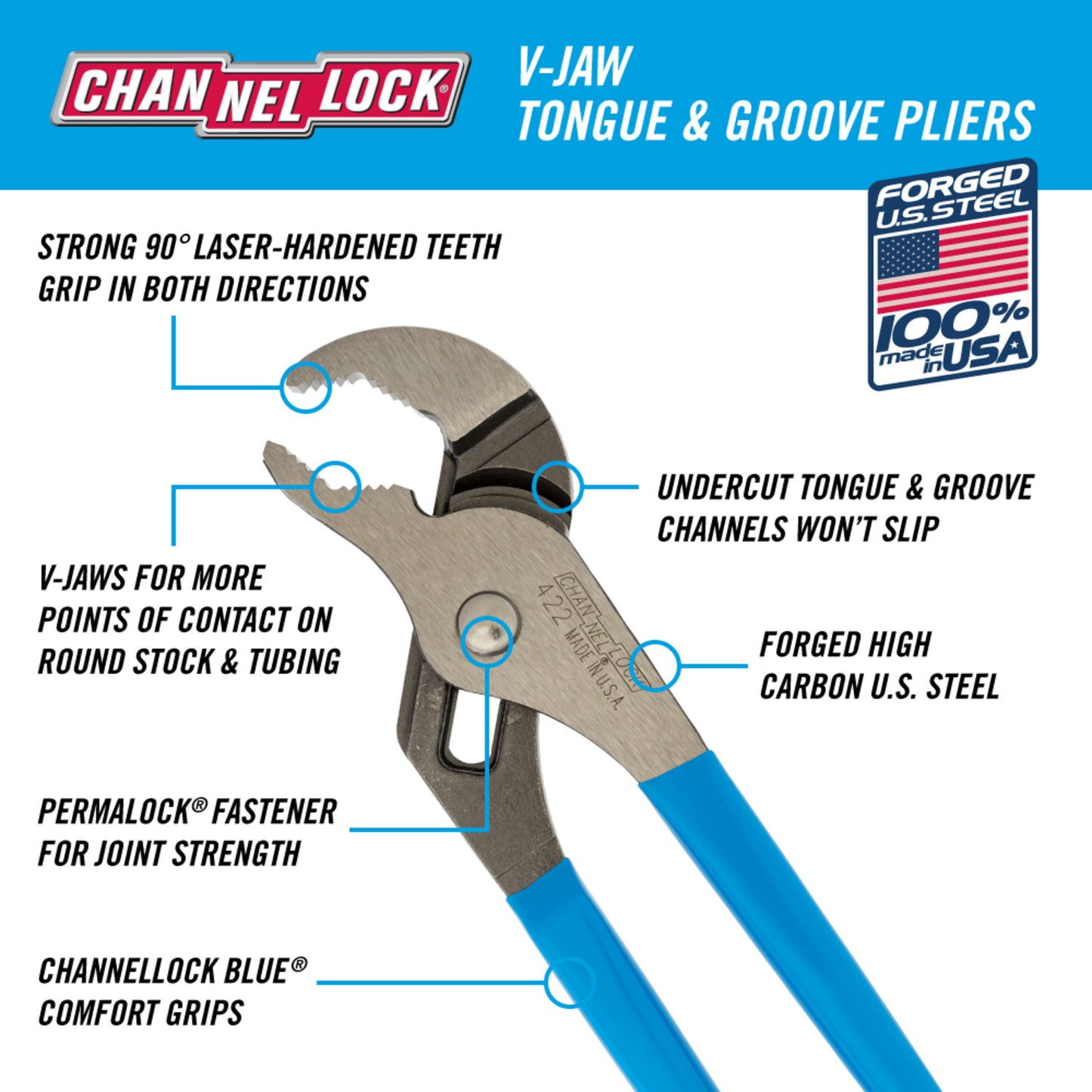 422 - 9.5" V-Jaw Tongue & Groove Pliers