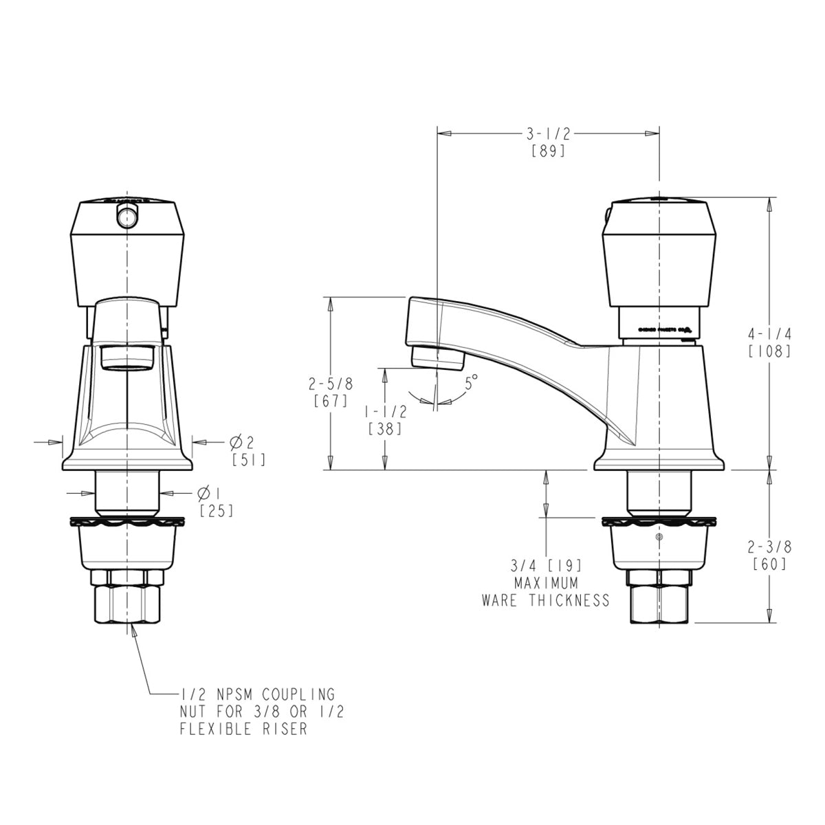 333-665PSHABCP - Deck Mount Metering Lavatory Faucet - Chrome