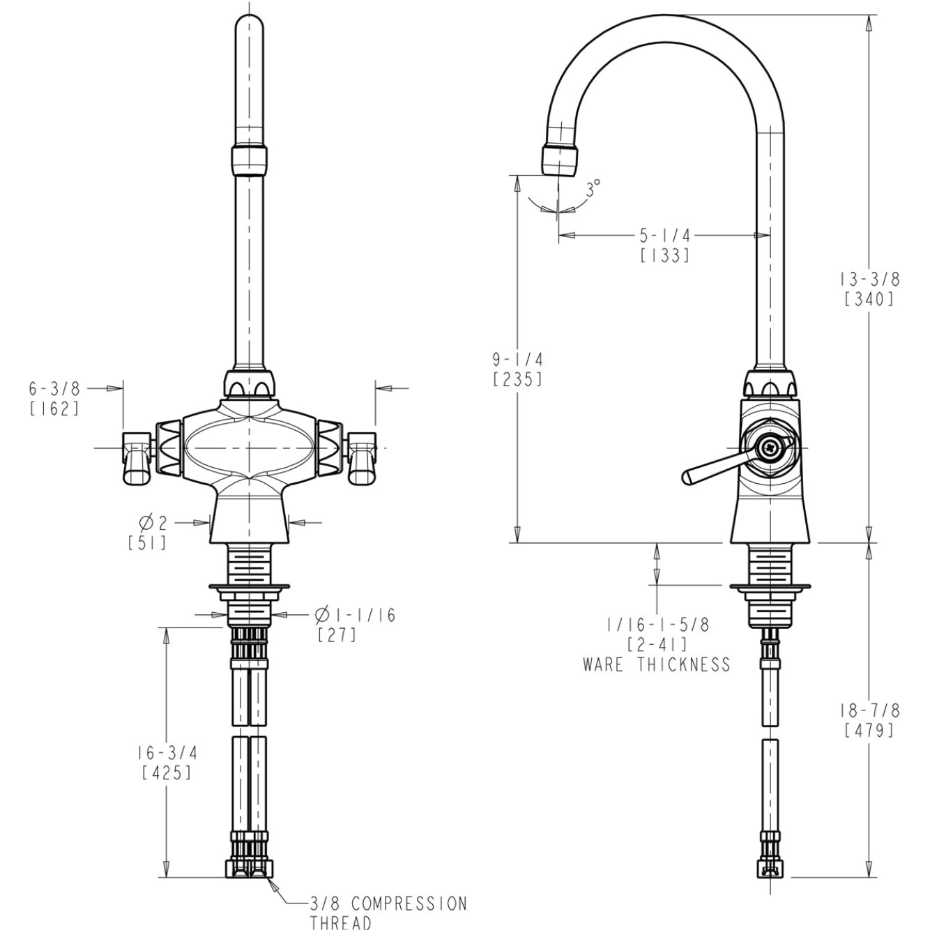 50-E35ABCP - 50 Series 1.5 GPM Commercial Gooseneck Kitchen Faucet - Chrome