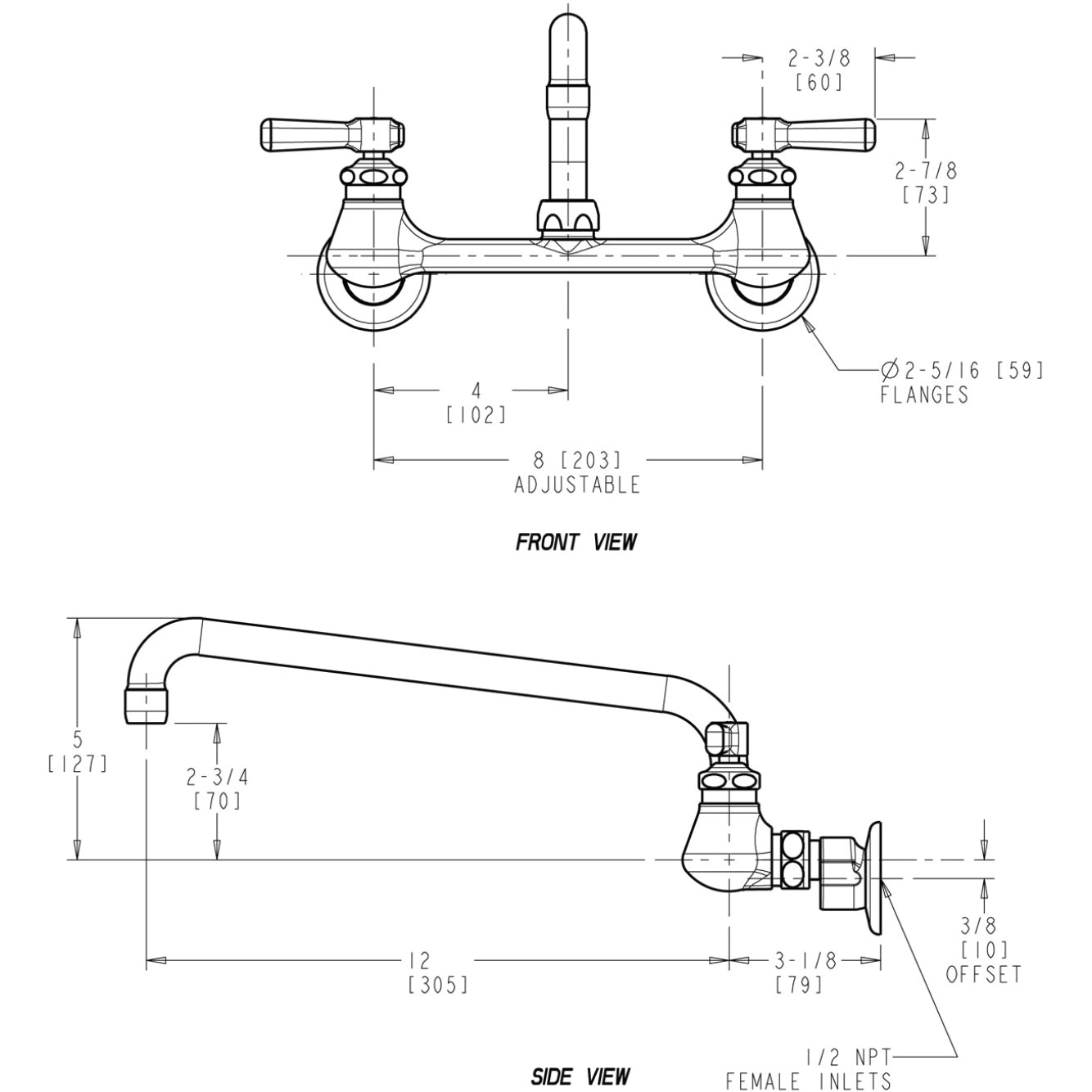 540-LDL12ABCP - Wall Mounted Manual Faucet with Swing Spout