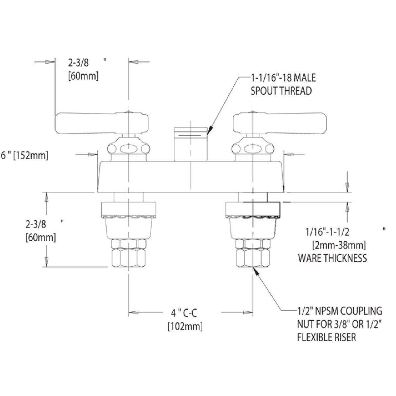 895-LESAB - Deck Mounted Manual Faucet with 4" Centers - Less Spout - Chrome