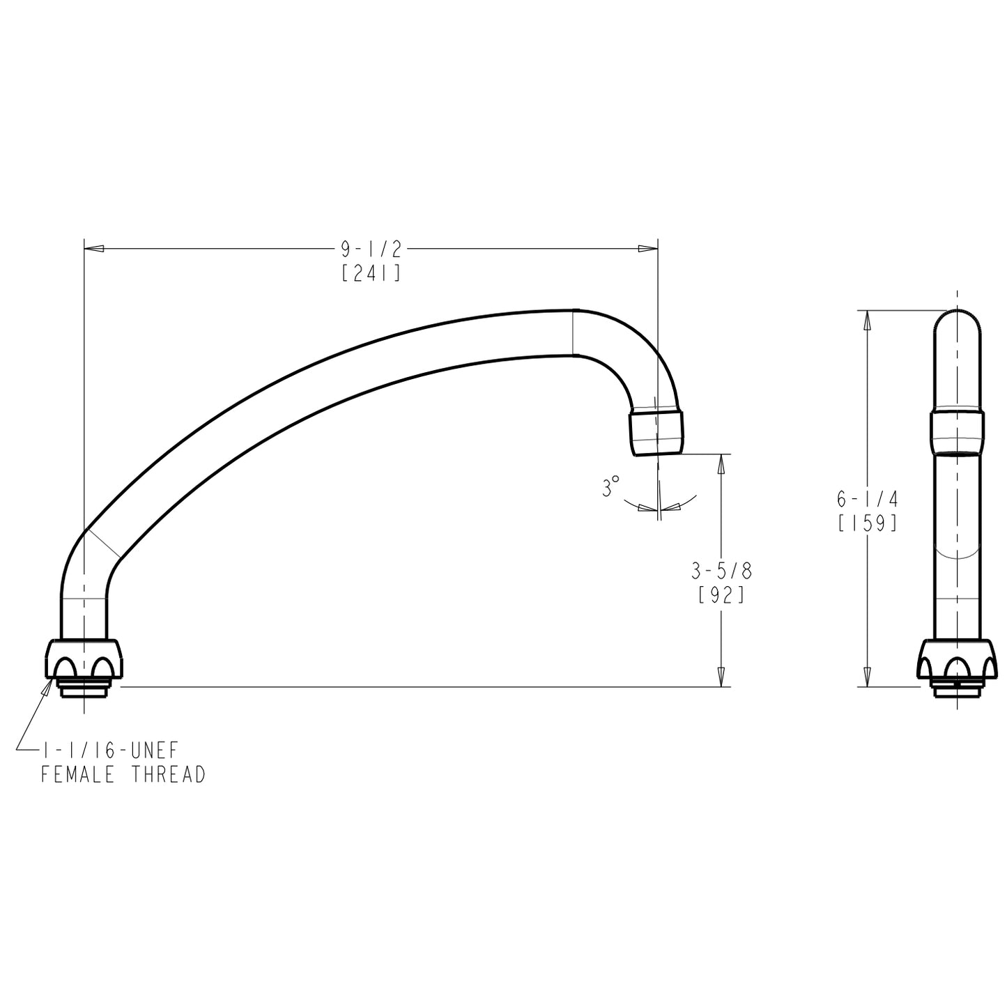 L9JKABCP - 9" L-Type Swing Spout - Polished Chrome