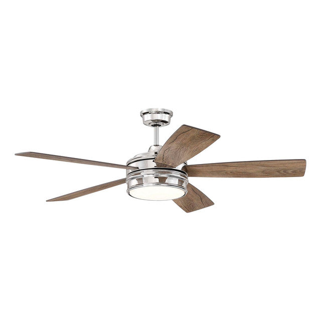 BRX52PLN5 - Braxton 52" 5 Blade Ceiling Fan with Light Kit - Remote & Wall Control - Polished Nickel