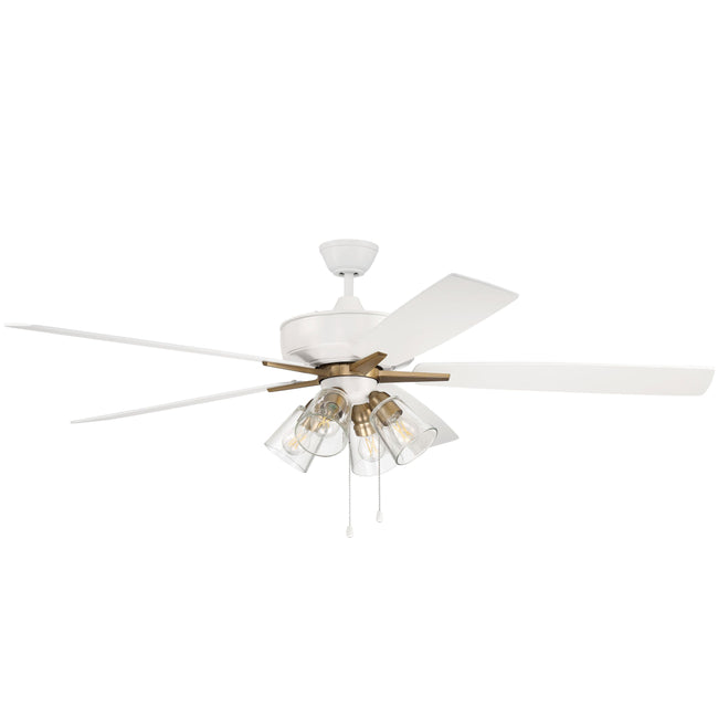 S104WSB5-60WWOK - Super Pro 104 60" 5 Blade Ceiling Fan with Light Kit - Pull Chain - White / Satin