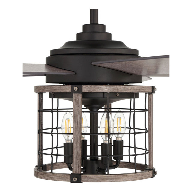 NIC56FBLW5 - Nicolas 56" 5 Blade Ceiling Fan with Light Kit - Remote & Wall Control - Flat Black / L