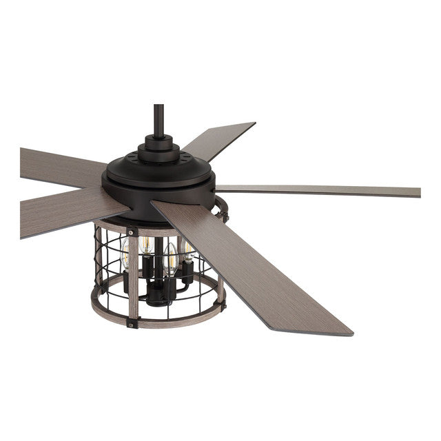 NIC56FBLW5 - Nicolas 56" 5 Blade Ceiling Fan with Light Kit - Remote & Wall Control - Flat Black / L