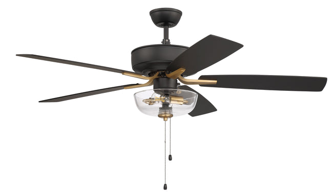 P101FBSB5-52BWNFB - Pro Plus 101 52" 5 Blade Ceiling Fan with Light Kit - Pull Chain - Flat Black /