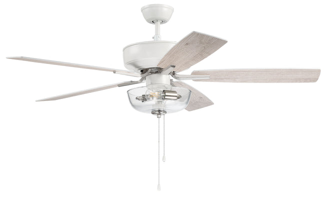 P101WPLN5-52WWOK - Pro Plus 101 52" 5 Blade Ceiling Fan with Light Kit - Pull Chain - White / Polish