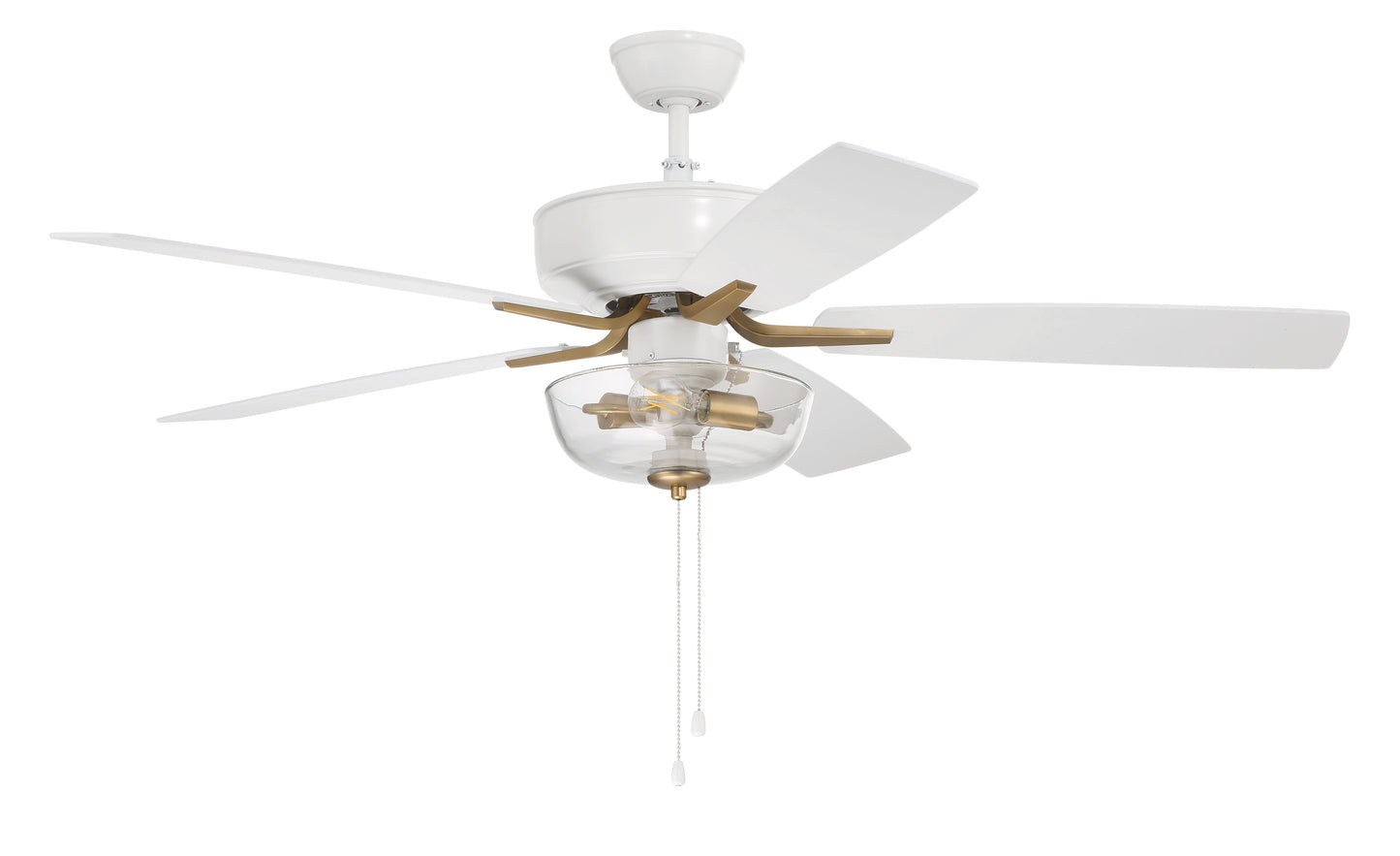 P101WSB5-52WWOK - Pro Plus 101 52" 5 Blade Ceiling Fan with Light Kit - Pull Chain - White / Satin B