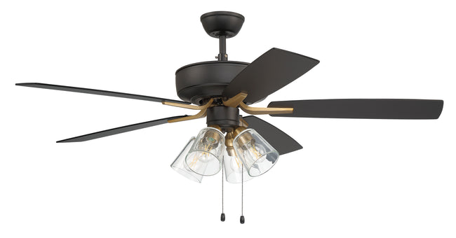 P104FBSB5-52BWNFB - Pro Plus 104 52" 5 Blade Ceiling Fan with Light Kit - Pull Chain - Flat Black /