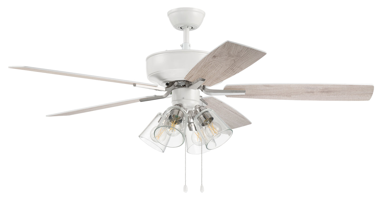 P104WPLN5-52WWOK - Pro Plus 104 52" 5 Blade Ceiling Fan with Light Kit - Pull Chain - White / Polish