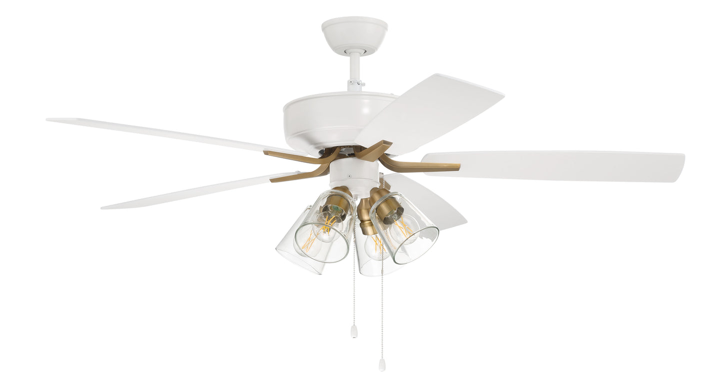 P104WSB5-52WWOK - Pro Plus 104 52" 5 Blade Ceiling Fan with Light Kit - Pull Chain - White / Satin B