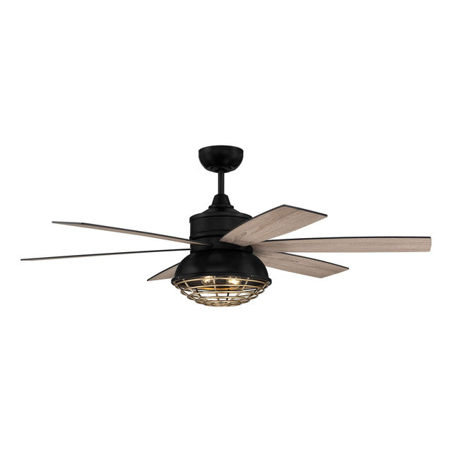 RGD52FBSB6 - Rugged 52" 6 Blade Indoor / Outdoor Ceiling Fan with Light Kit - Remote/WiFi - Flat Bla