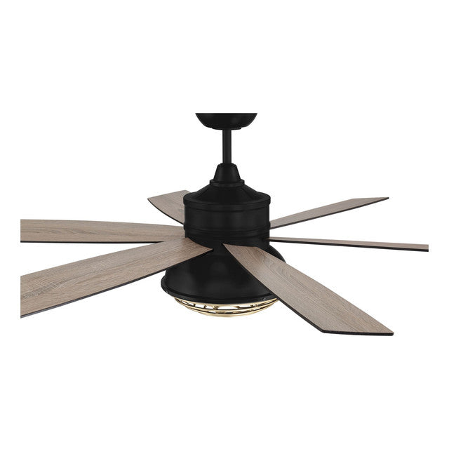 RGD52FBSB6 - Rugged 52" 6 Blade Indoor / Outdoor Ceiling Fan with Light Kit - Remote/WiFi - Flat Bla