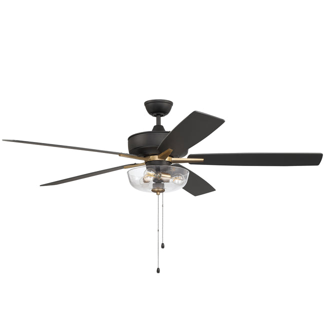S101FBSB5-60BWNFB - Super Pro 101 60" 5 Blade Ceiling Fan with Light Kit - Pull Chain - Flat Black /