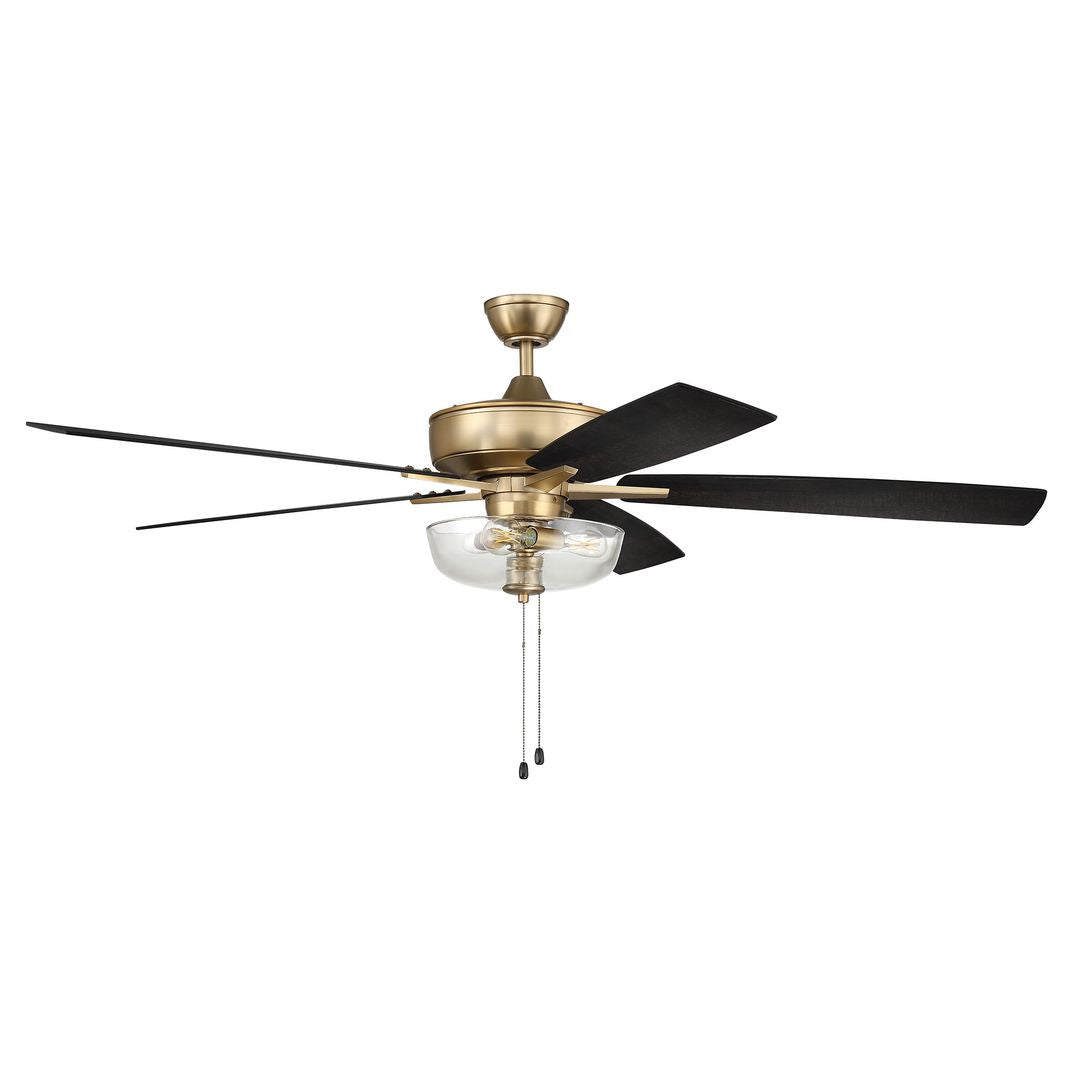 S101SB5-60BWNFB - Super Pro 101 60" 5 Blade Ceiling Fan with Light Kit - Pull Chain - Satin Brass