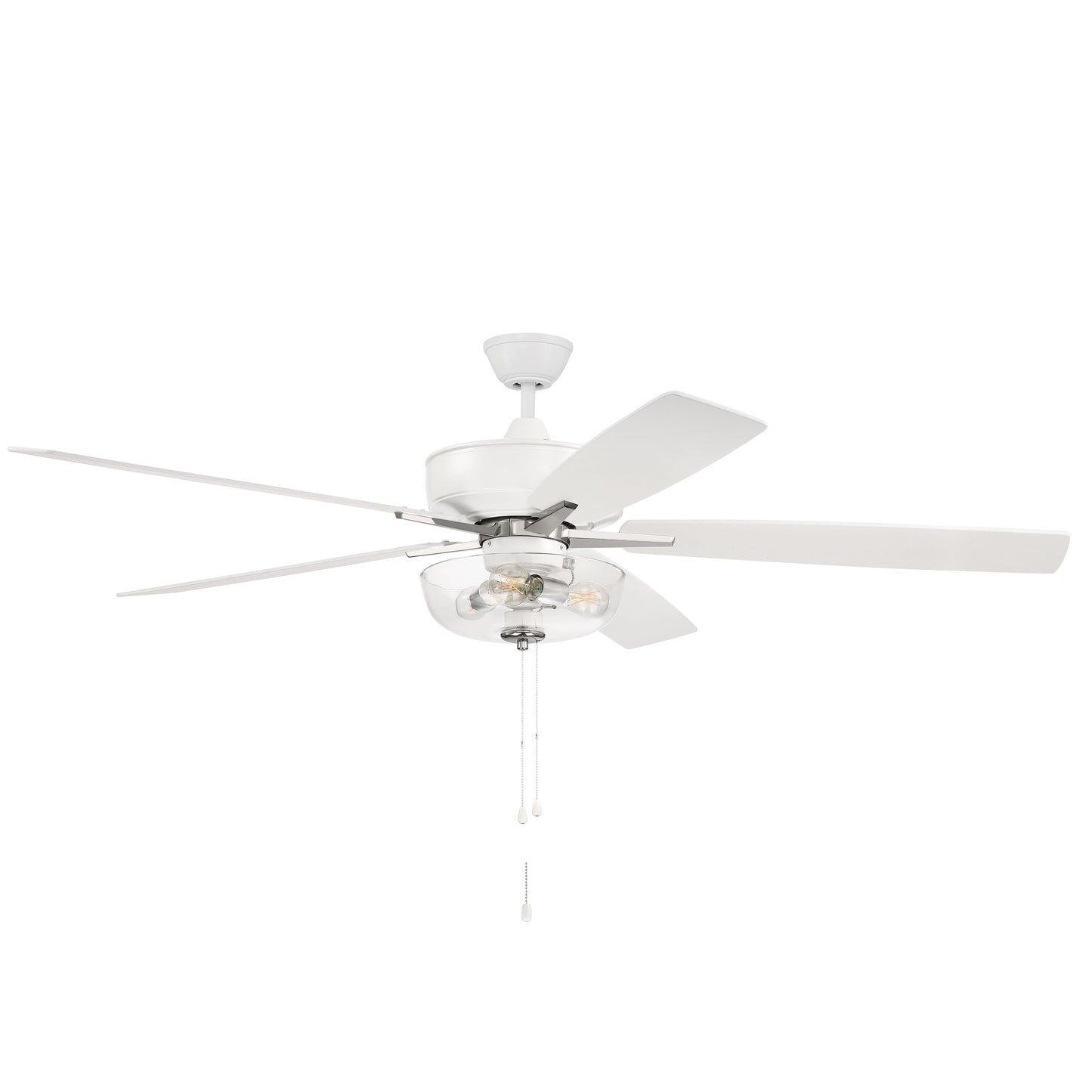S101WPLN5-60WWOK - Super Pro 101 60" 5 Blade Ceiling Fan with Light Kit - Pull Chain - White / Polis