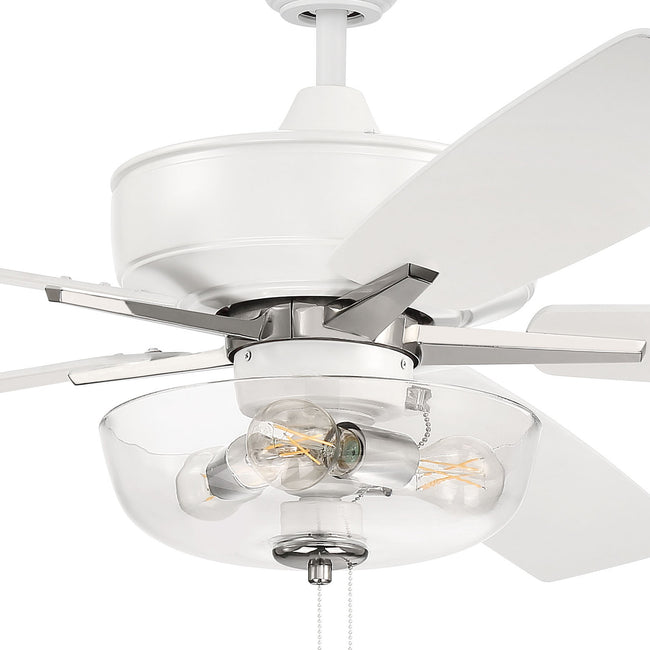 S101WPLN5-60WWOK - Super Pro 101 60" 5 Blade Ceiling Fan with Light Kit - Pull Chain - White / Polis