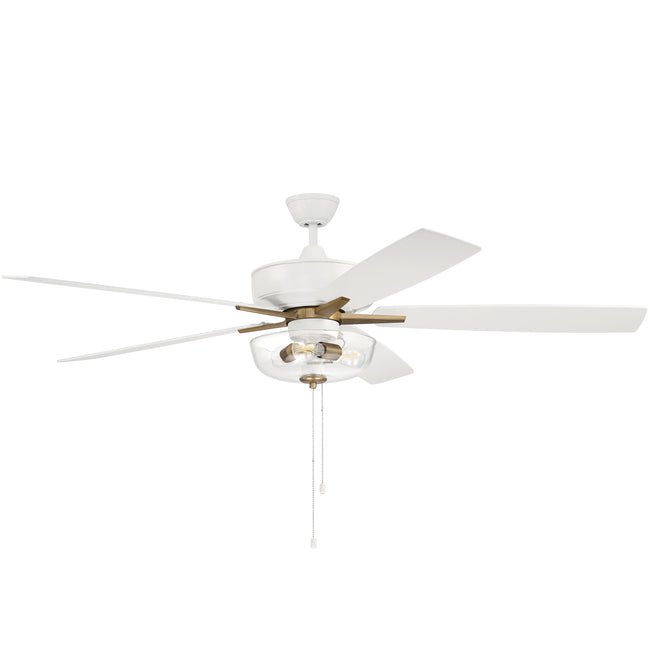 S101WSB5-60WWOK - Super Pro 101 60" 5 Blade Ceiling Fan with Light Kit - Pull Chain - White / Satin