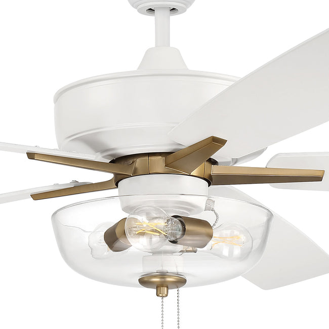 S101WSB5-60WWOK - Super Pro 101 60" 5 Blade Ceiling Fan with Light Kit - Pull Chain - White / Satin