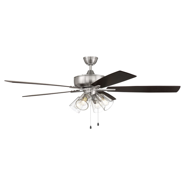 S104BNK5-60DWGWN - Super Pro 104 60" 5 Blade Ceiling Fan with Light Kit - Pull Chain - Brushed Polis