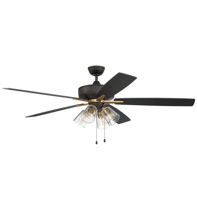 S104FBSB5-60BWNFB - Super Pro 104 60" 5 Blade Ceiling Fan with Light Kit - Pull Chain - Flat Black /