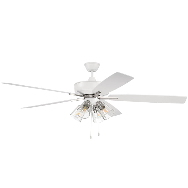 S104WPLN5-60WWOK - Super Pro 104 60" 5 Blade Ceiling Fan with Light Kit - Pull Chain - White / Polis