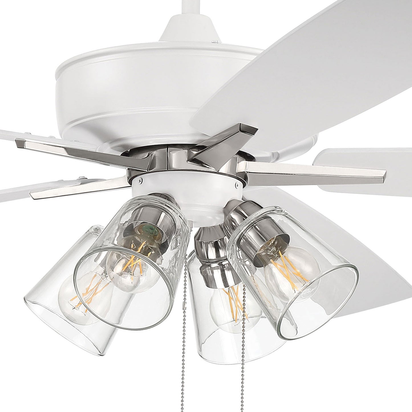 S104WPLN5-60WWOK - Super Pro 104 60" 5 Blade Ceiling Fan with Light Kit - Pull Chain - White / Polis