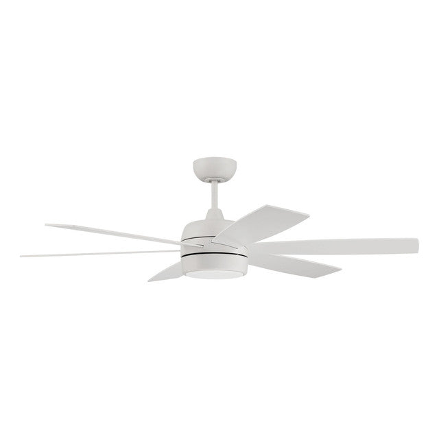 TRV52W6 - Trevor 52" 6 Blade Indoor / Outdoor Ceiling Fan with Light Kit - Remote Control - White