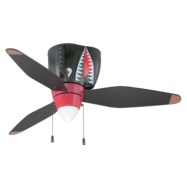 WB348TS3 - WarPlanes 48" 3 Blade Ceiling Fan with Light Kit - Pull Chain - Warbird Black / Tiger Sha
