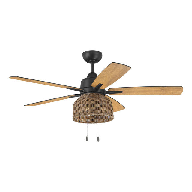 WVN52FB5 - Woven 52" 5 Blade Indoor / Outdoor Ceiling Fan with Light Kit - Pull Chain - Flat Black