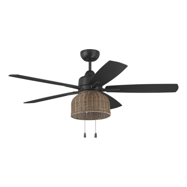 WVN52FB5 - Woven 52" 5 Blade Indoor / Outdoor Ceiling Fan with Light Kit - Pull Chain - Flat Black