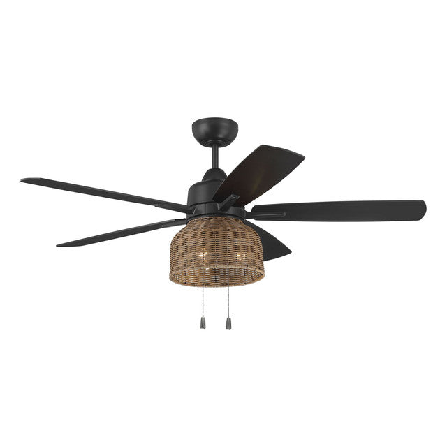 WVN52FB5 - Woven 52" 5 Blade Indoor / Outdoor Ceiling Fan with Light Kit - Pull Chain - Flat Black
