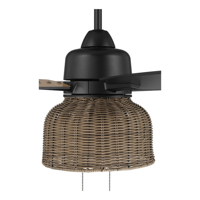 WVN52FB5 - Woven 52" 5 Blade Indoor / Outdoor Ceiling Fan with Light Kit - Pull Chain - Flat Black