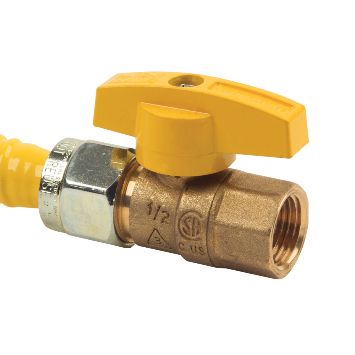 CSSD4K-24 - ProCoat Stainless Steel Gas Connector with Ball Valve - 1/2" MIP x FIP (3/8" FIP Tap), 3/8" ID, 24"