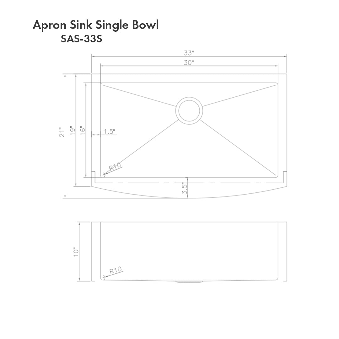 SAS-33S - 33" Vail Farmhouse Apron Mount Single Bowl Satin Stainless Steel Kitchen Sink with Bottom Grid