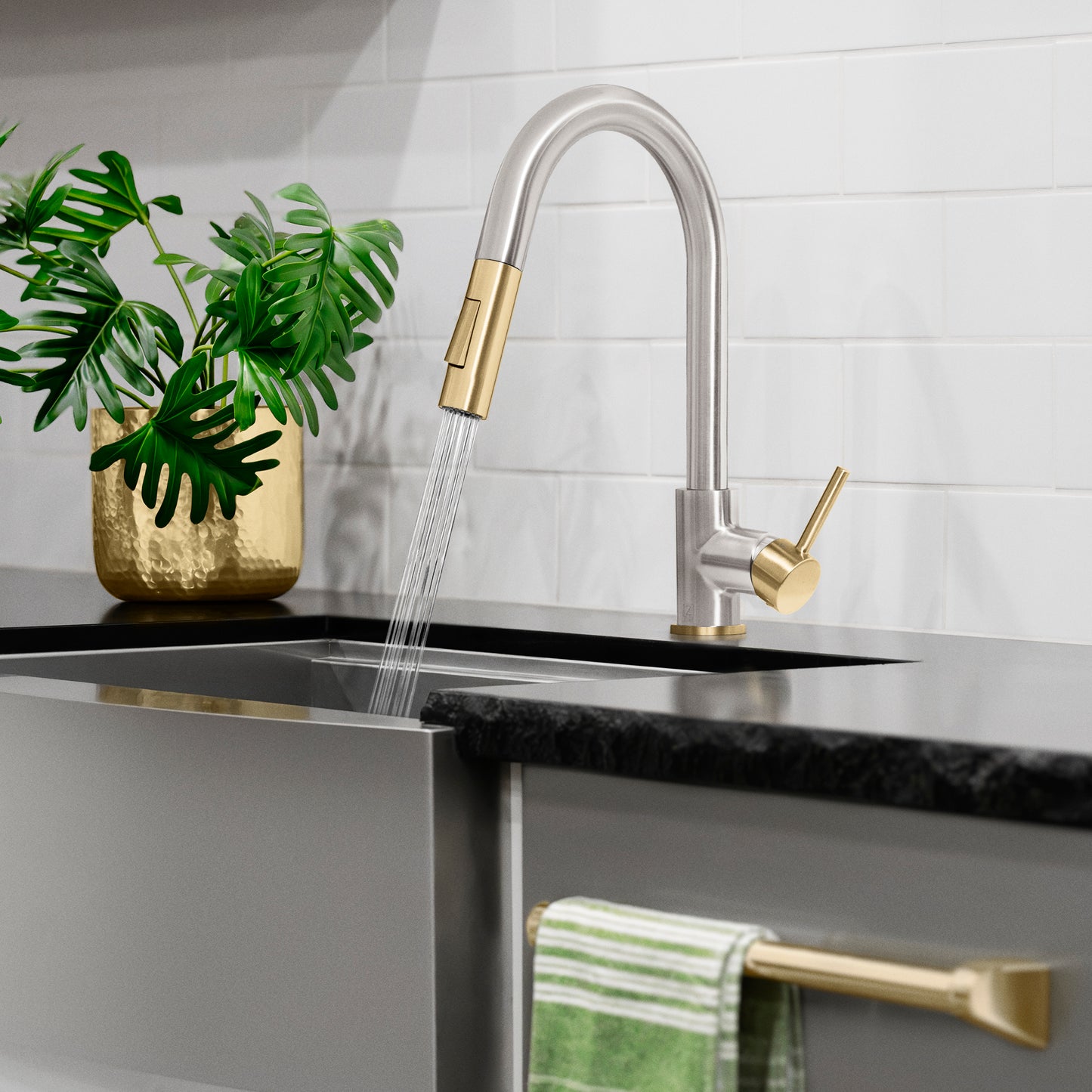 GEM-KF-ZBNCB - Autograph Edition Gemini Pull Down Single Handle Kitchen Faucet in Brushed Nickel and Champagne Bronze