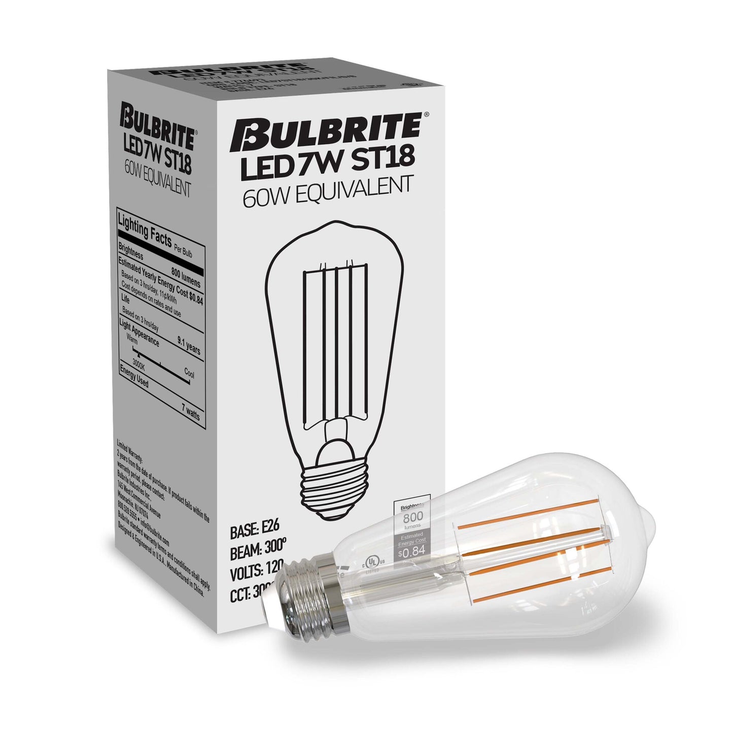 776224 - Dimmable Clear ST18 LED Light Bulb - 7.6 Watt - 3000K - 10 Pack