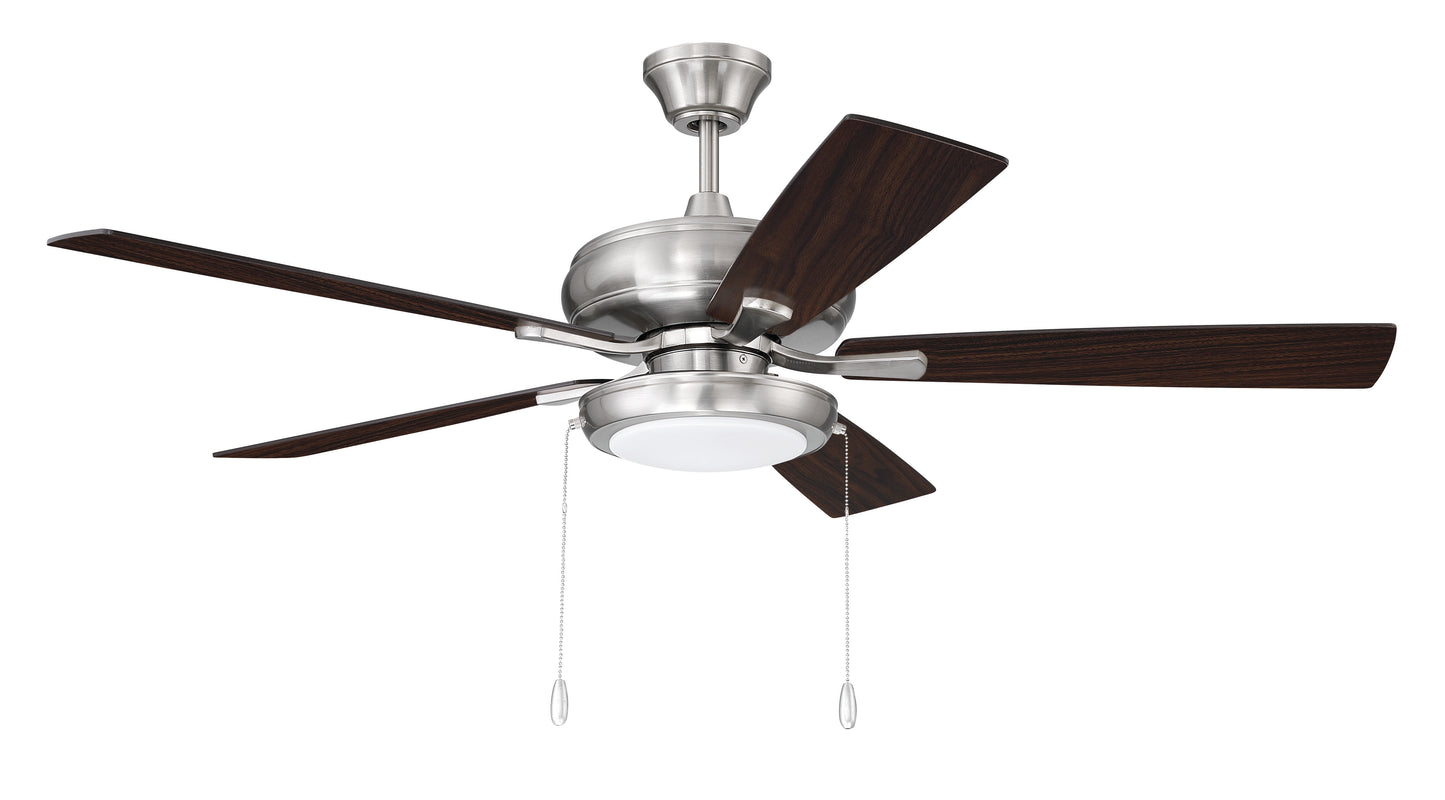 ECF119BNK5-DWWLN - EOS Low Profile 1 bulb Frosted White 52" Ceiling Fan 52" 5 Blade Ceiling Fan with Light Kit - Brushed Nickel