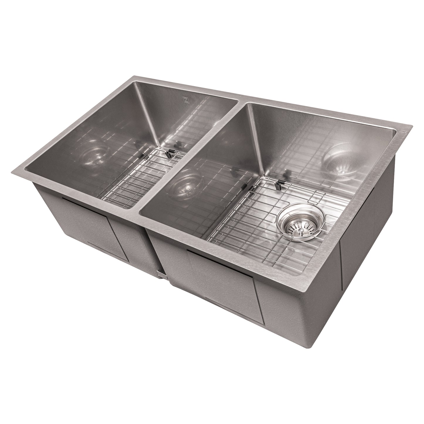 SR50D-33S - 33" Anton Undermount Double Bowl Satin Stainless Steel Kitchen Sink with Bottom Grid