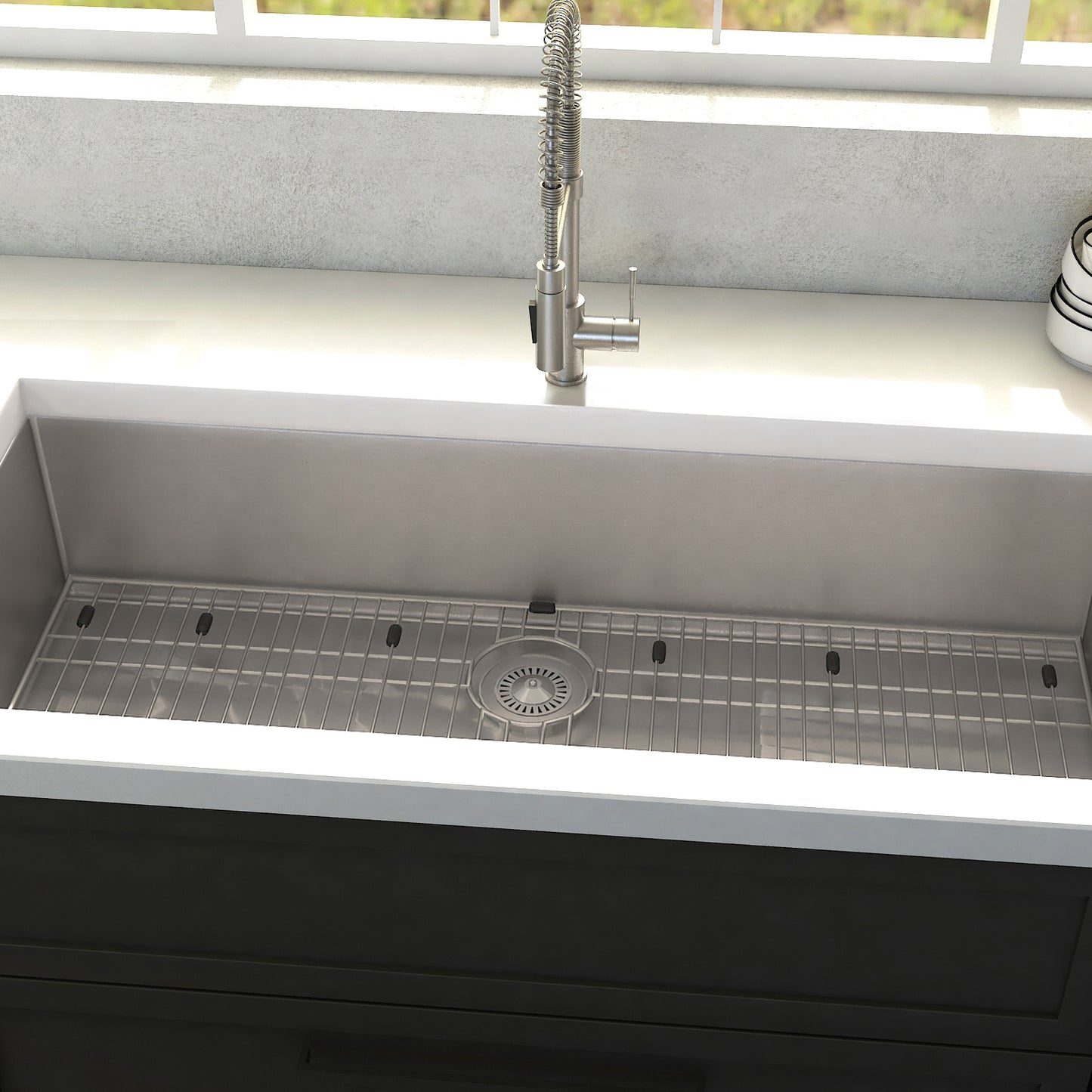 SRS-36 - 36" Meribel Undermount Single Bowl Stainless Steel Kitchen Sink with Bottom Grid