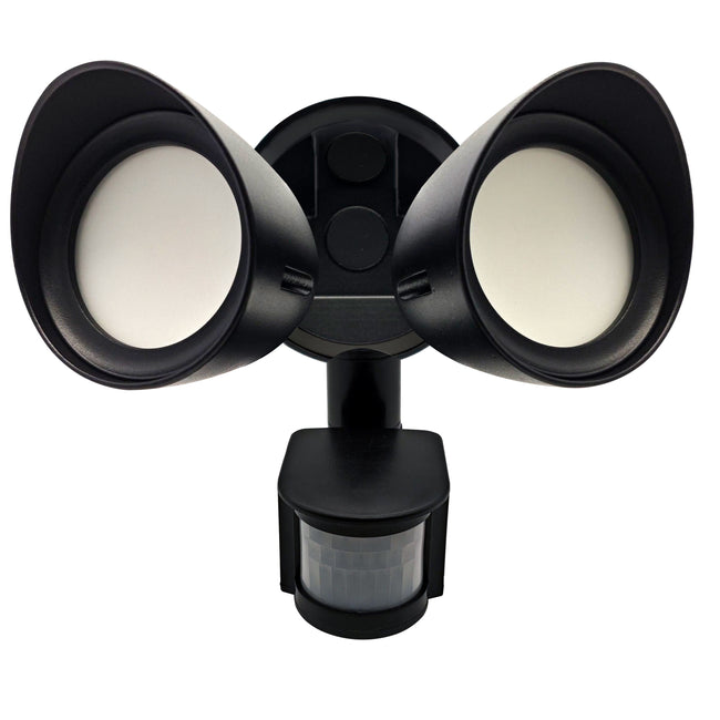773703 - Motion Sensor / Dusk-To-Dawn Wired Outdoor 2-Head LED Security Flood Light, Black Finish