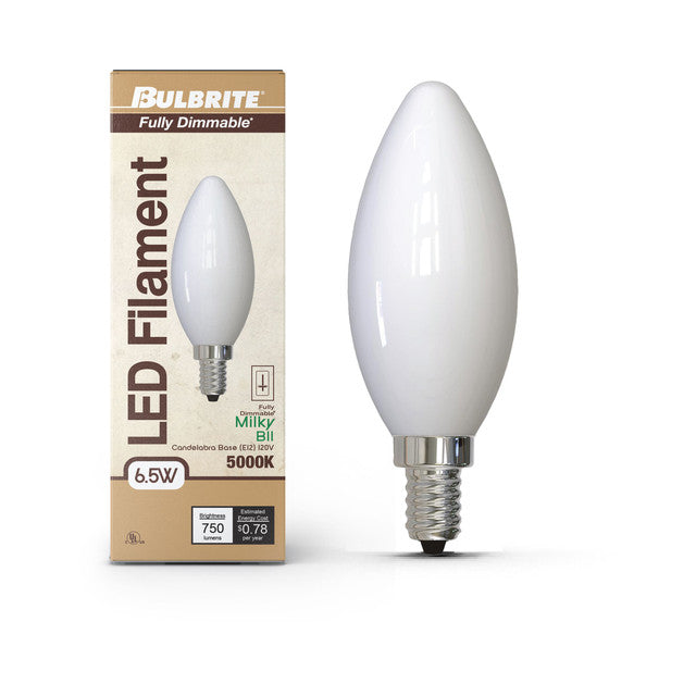 776967 - Filaments Dimmable B11 Milky Glass Candelabra Base - 6.5 Watt - 5000K - 4 Pack