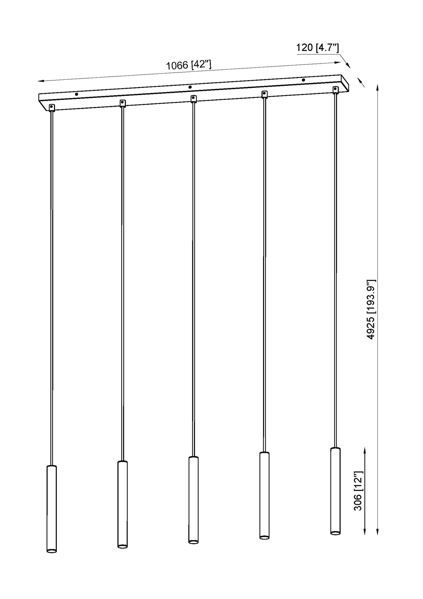 919MP12-5L-MGLD-LED - Forest 5 Light Linear 42" Chandelier - Modern Gold