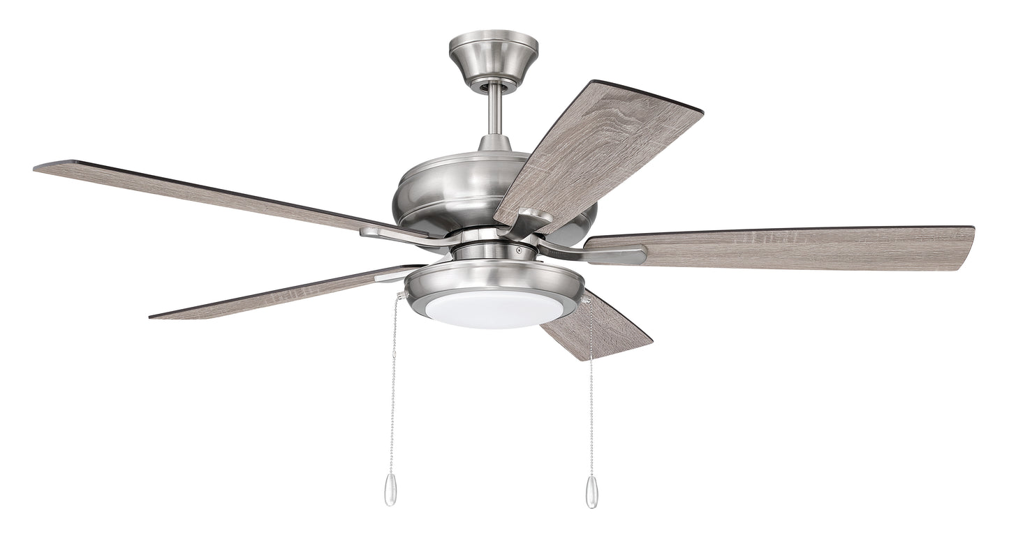 ECF119BNK5-DWWLN - EOS Low Profile 1 bulb Frosted White 52" Ceiling Fan 52" 5 Blade Ceiling Fan with Light Kit - Brushed Nickel