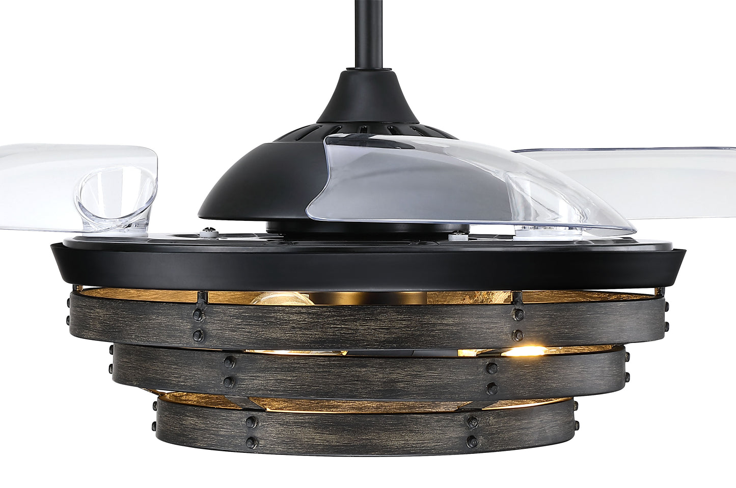 WHS42FBGW3 - Whiskey 42 Hidden Blades 42" 3 Blade Ceiling Fan with Light Kit - Flat Black