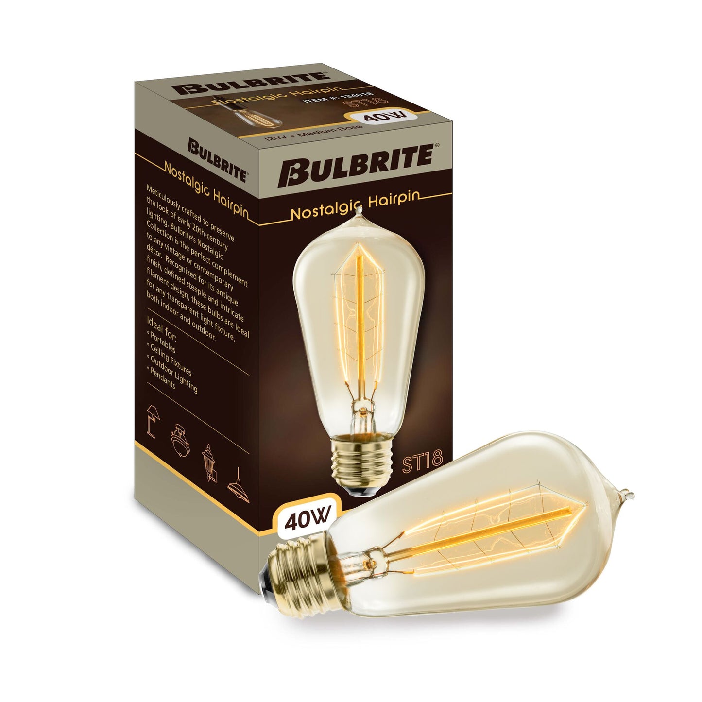 134018 - Dimmable Antique ST18 Incandescent Light Bulb - 40 Watt - 2200K - 6 Pack